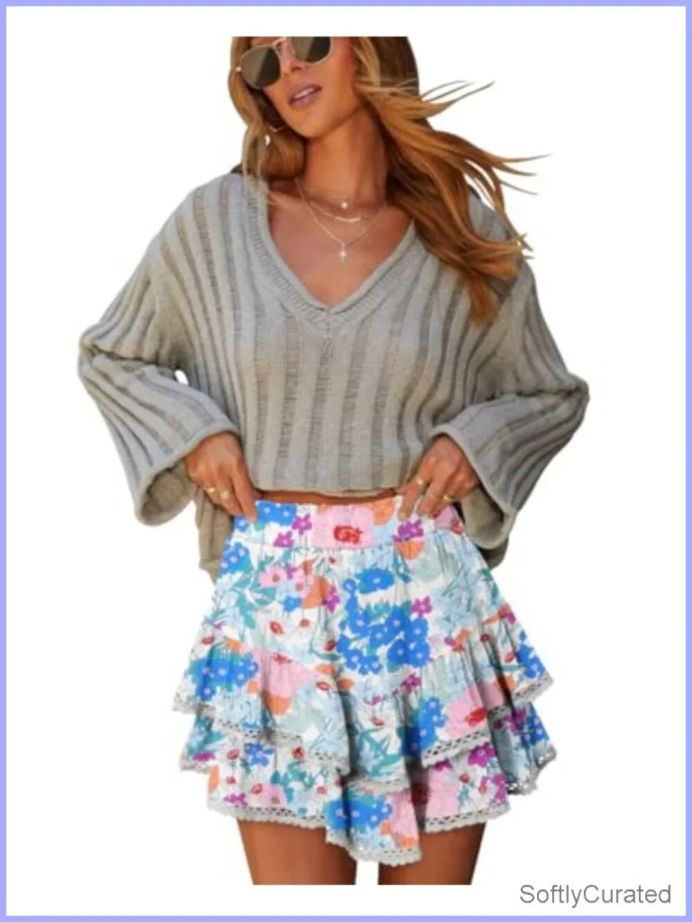 Flowy Ruffle Tiered Skort Shorts for Women with Lace Hem High Waisted